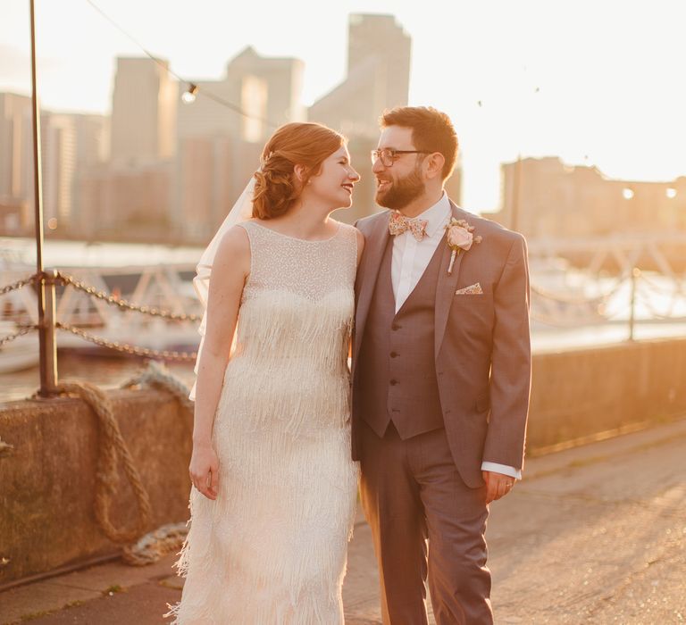 Elegant Wedding Trinity Buoy Wharf Foliage Installation & Festoon Light Decor With Bride In 20s Inspired Gown By Poppy Perspective Images Frances Sales