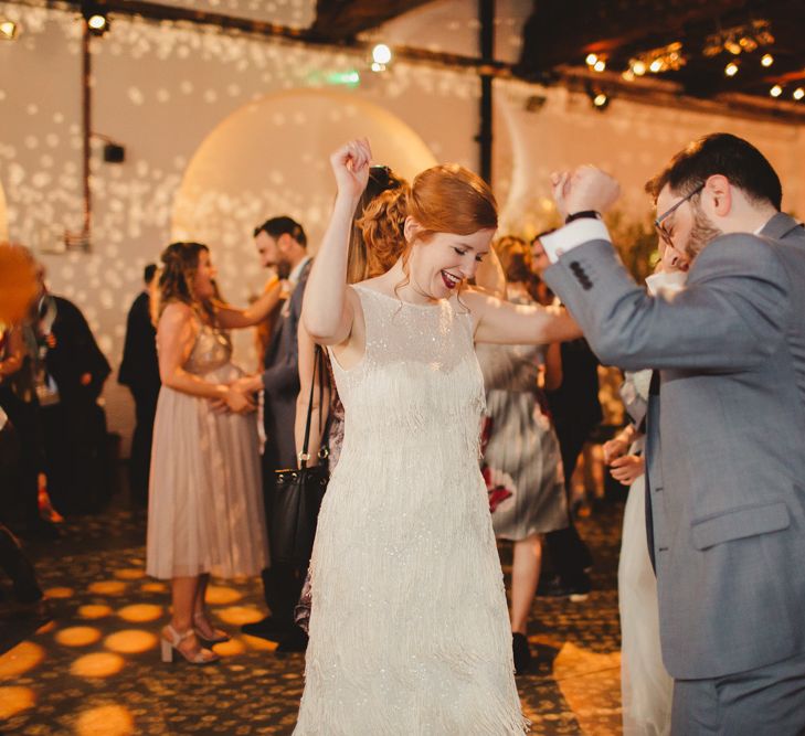 Elegant Wedding Trinity Buoy Wharf Foliage Installation & Festoon Light Decor With Bride In 20s Inspired Gown By Poppy Perspective Images Frances Sales