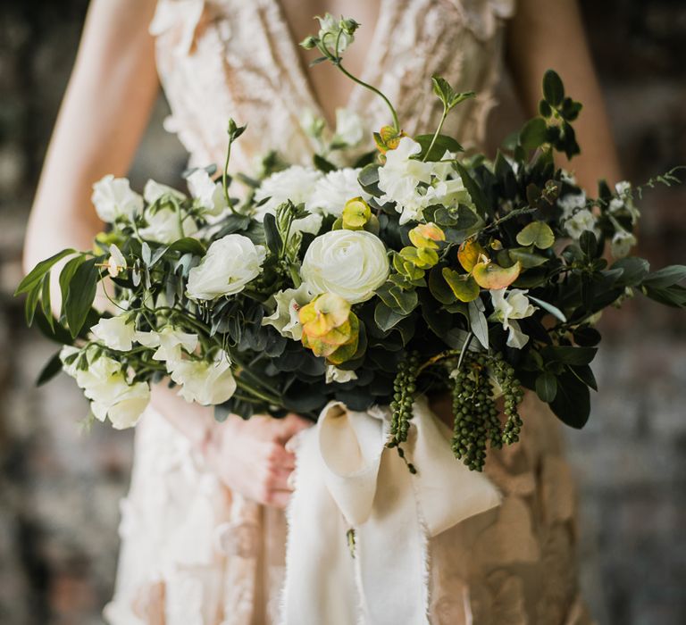 Foliage & White Flower Wedding Bouquet