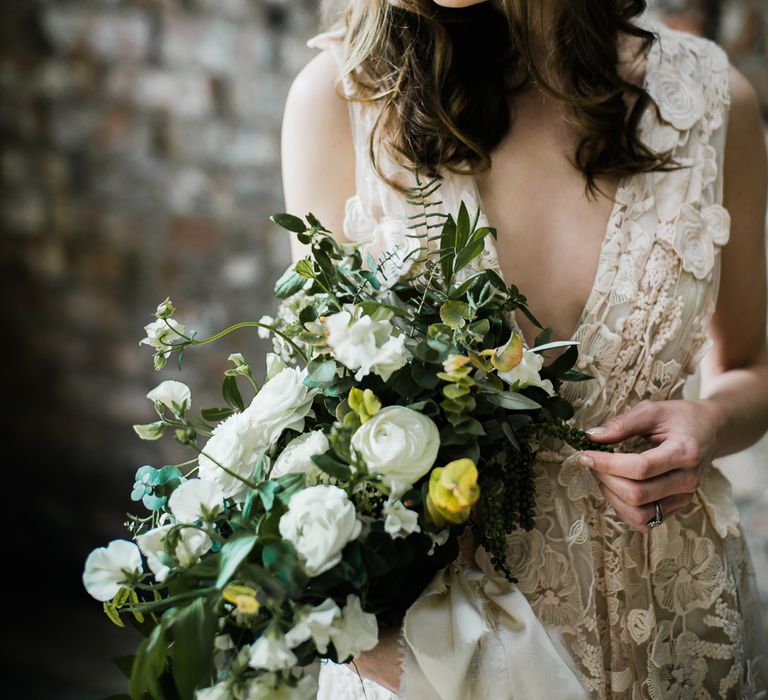 Foliage & White Flower Wedding Bouquet