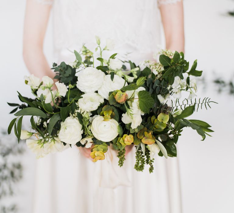 Foliage & White Wedding Bouquet