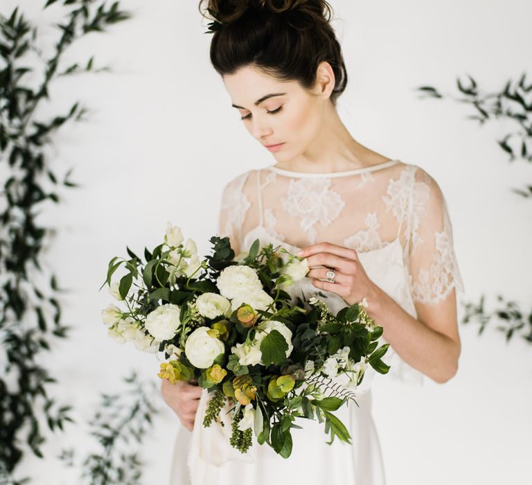 Foliage & White Wedding Bouquet