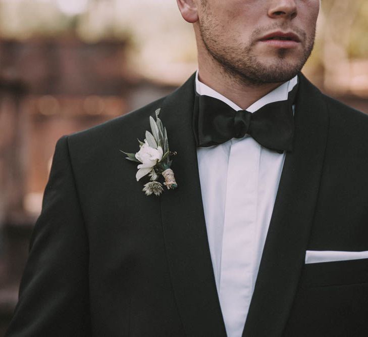 White Buttonhole & Bow Tie