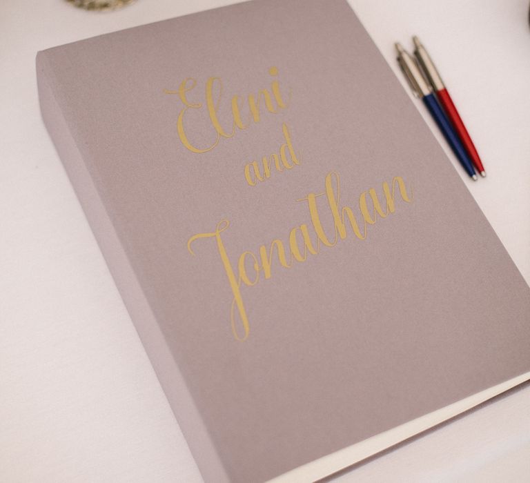 Elegant Grey & Gold Guest Book For Wedding