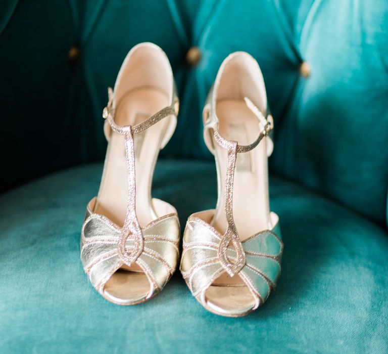 Gold T Bar Bridal Shoes