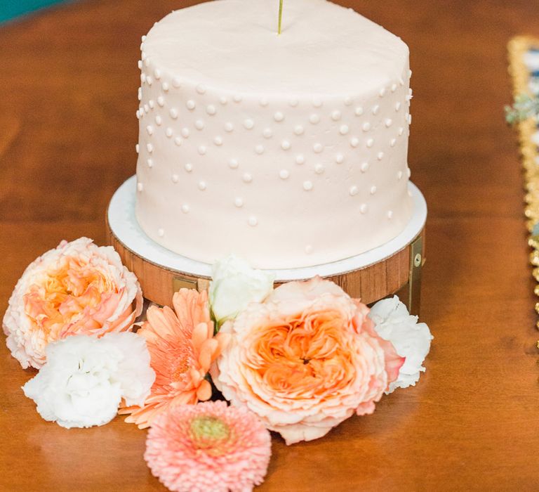 Single Tier Wedding Cake with Polaroid Cake Topper