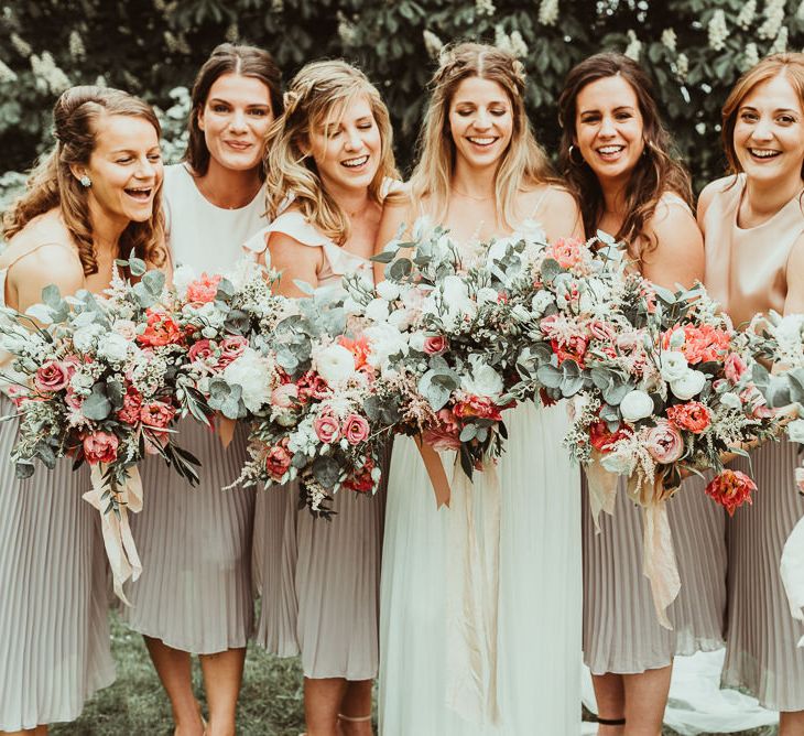 Bride in Catherine Deane Separates | Bridesmaids in Pleated TFNC Skirts | DIY At Home Marquee Reception | Jess Soper Photography