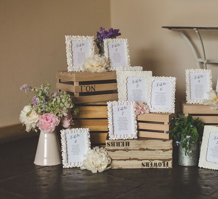 Rustic Table Plan For Wedding Using Photo Frames