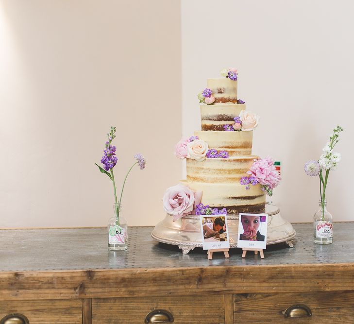 Semi Naked Wedding Cake With Fresh Flowers