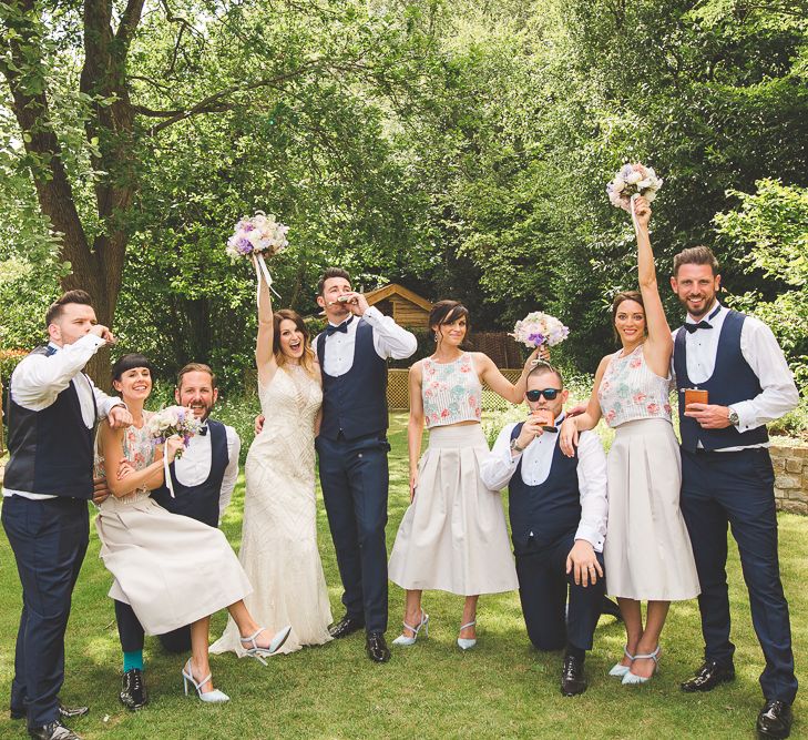 Millbridge Court Wedding Outdoor Ceremony & Pastel Flowers With Bride In Embellished Dress & Bridesmaids In Sequinned Coast Tops Images Kirsty Mackenzie