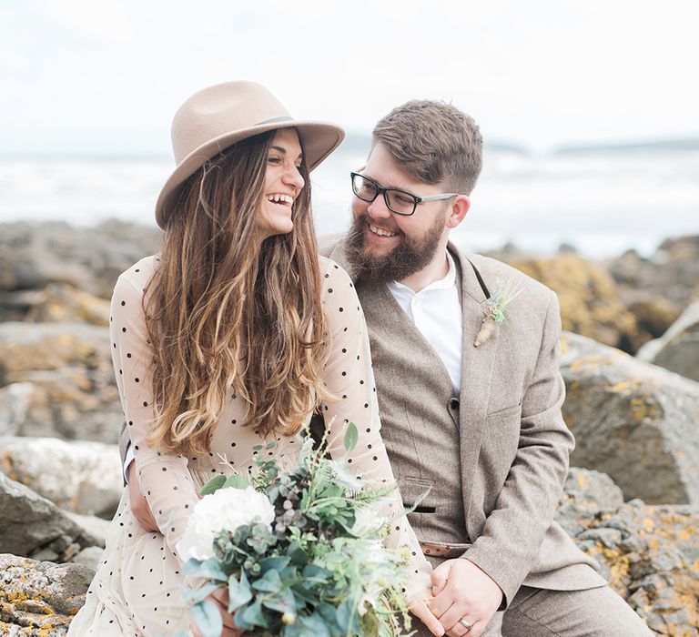 Coastal Elopement Shoot On The Beach With Bride In Polka Dot Dress & Felt Hat With Images By Emma Pilkington Fine Art Wedding Photographer