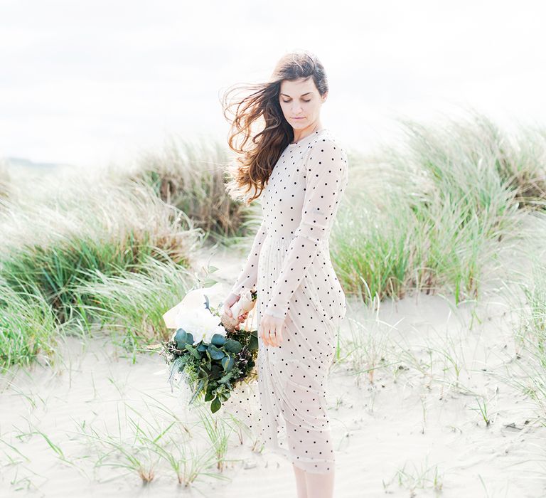 Coastal Elopement Shoot On The Beach With Bride In Polka Dot Dress & Felt Hat With Images By Emma Pilkington Fine Art Wedding Photographer