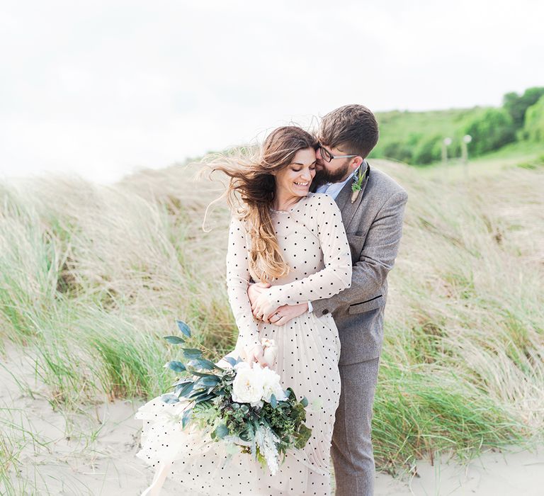 Coastal Elopement Shoot On The Beach With Bride In Polka Dot Dress & Felt Hat With Images By Emma Pilkington Fine Art Wedding Photographer