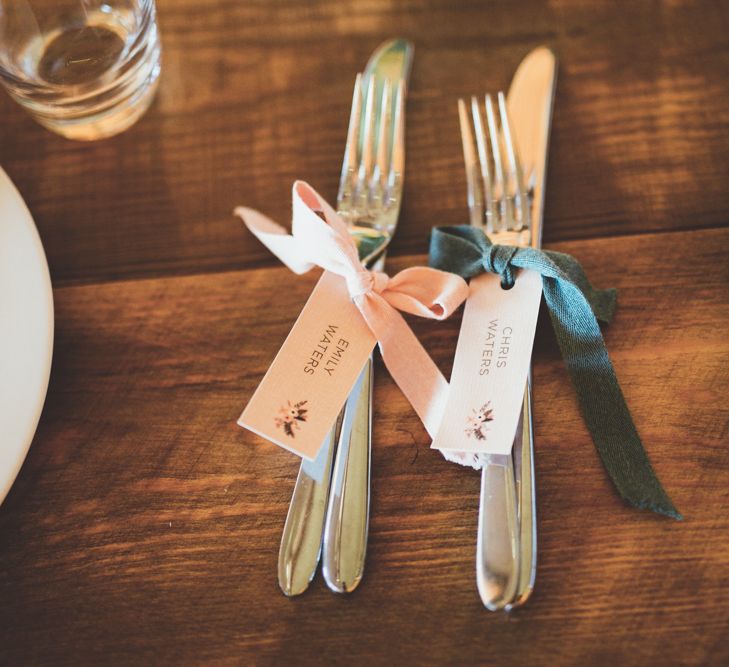 Ribbon Tied Cutlery with Place Name Tags | Maryanne Weddings Photography