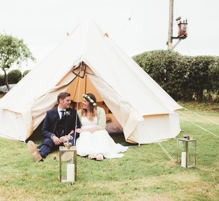 Bell Tent | Bride in Something Old Something New Bridal Gown | Groom in Marks and Spencer Suit | Maryanne Weddings Photography