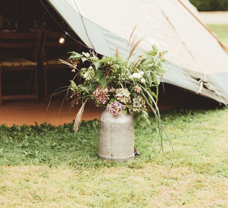 Flower Filled Milk Urn | Maryanne Weddings Photography