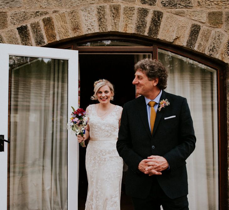 Bride in Catherine Deane Wedding Dress | Father of The Bride | Colourful Outdoor Wedding at Lineham Farm in Leeds | Shutter Go Click Photography