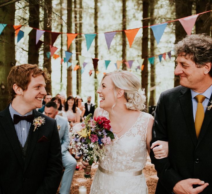 Woodland Wedding Ceremony | Bride in Catherine Deane Dress | Colourful Outdoor Wedding at Lineham Farm in Leeds | Shutter Go Click Photography