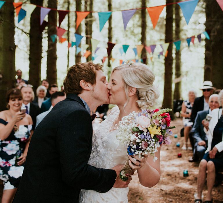 Woodland Wedding Ceremony | Bride in Catherine Deane Dress | Colourful Outdoor Wedding at Lineham Farm in Leeds | Shutter Go Click Photography