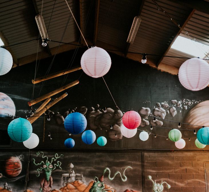 Bright Hanging Paper Lanterns | Colourful Outdoor Wedding at Lineham Farm in Leeds | Shutter Go Click Photography