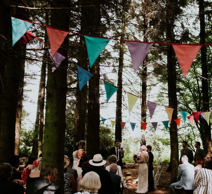 Woodland Wedding Ceremony | Bride in Catherine Deane Dress | Colourful Outdoor Wedding at Lineham Farm in Leeds | Shutter Go Click Photography