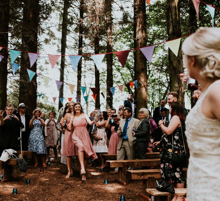 Woodland Wedding Ceremony | Bridesmaids in Marks and Spencer & Coast Dresses | Colourful Outdoor Wedding at Lineham Farm in Leeds | Shutter Go Click Photography