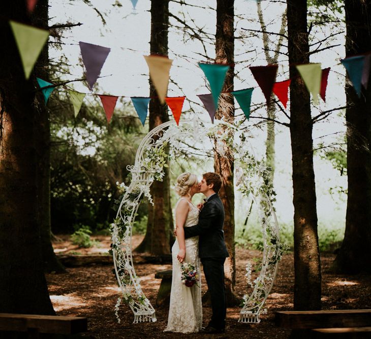 Bride in Catherine Deane Gown | Groom in Ben Sherman Suit, Bow Tie & Gingham Shirt | Colourful Outdoor Wedding at Lineham Farm in Leeds | Shutter Go Click Photography