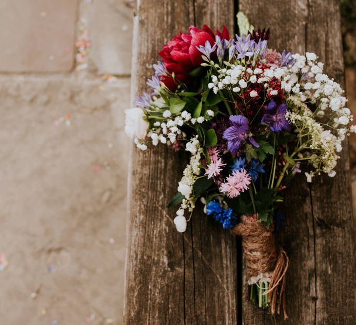 Homegown Wild Flower Wedding Bouquet | Colourful Barn Reception at Lineham Farm in Leeds | Shutter Go Click Photography