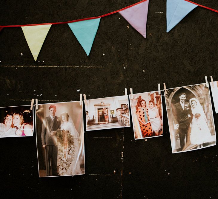 DIY Bunting & Polaroid Pictures | Wedding Decor | Colourful Barn Reception at Lineham Farm in Leeds | Shutter Go Click Photography