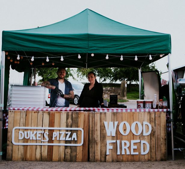 Dukes Wood Fired Pizza Stand | Colourful Barn Reception at Lineham Farm in Leeds | Shutter Go Click Photography