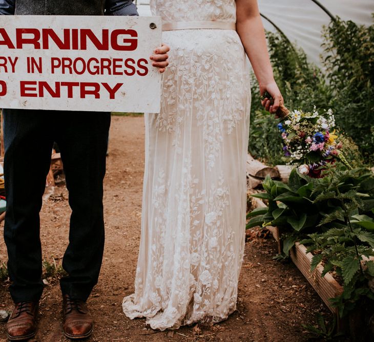 Bride in Catherine Deane Gown | Groom in Ben Sherman Suit, Bow Tie & Gingham Shirt | Colourful Barn Reception at Lineham Farm in Leeds | Shutter Go Click Photography