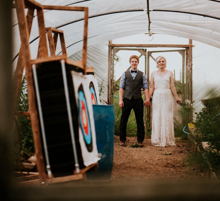 Bride in Catherine Deane Gown | Groom in Ben Sherman Suit, Bow Tie & Gingham Shirt | Colourful Barn Reception at Lineham Farm in Leeds | Shutter Go Click Photography