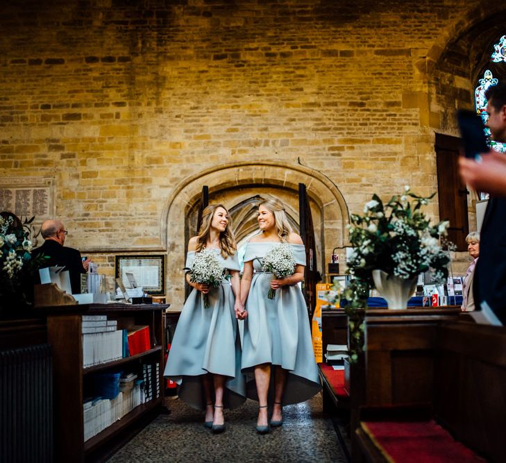 Church Ceremony | Bridesmaids in Grey ASOS High Low Bardot Dresses | Michelle Wood Photography