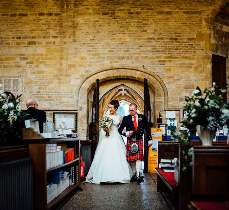 Church Bridal Entrance | Bride in Pronovias Tami Wedding Dress | Michelle Wood Photography