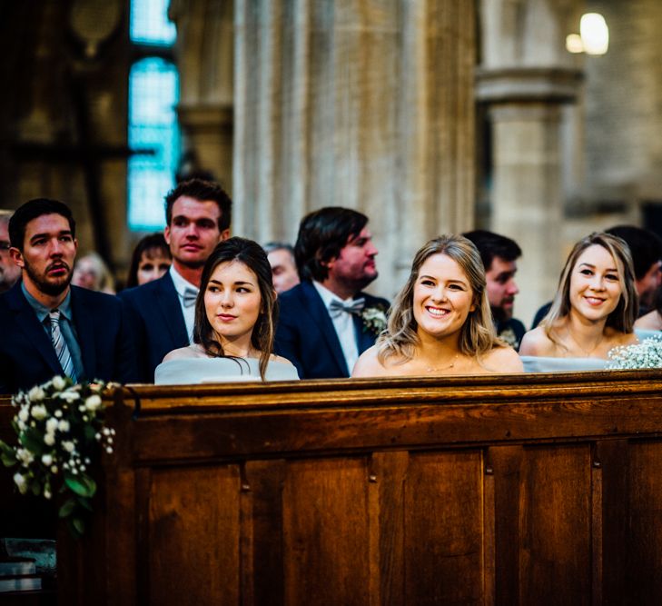 Church Ceremony | Bridesmaids in Grey ASOS High Low Bardot Dresses | Michelle Wood Photography