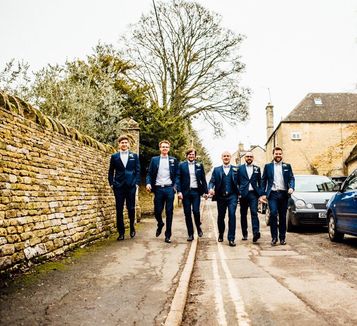 Groomsmen in Blue Moss Bros Suit | Michelle Wood Photography