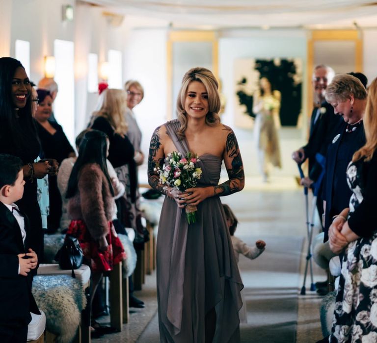 Bridesmaid in Grey ASOS DressGroom at the Altar | Dale Weeks Photography