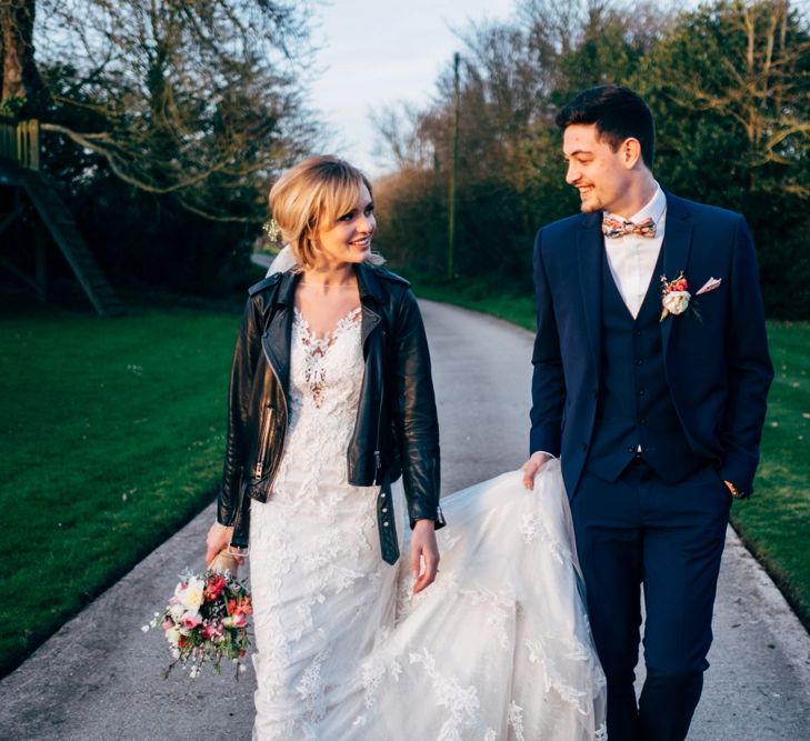 Bride in Lace Illusion Neck Wedding Dress | Groom in Next Suit | Dale Weeks Photography