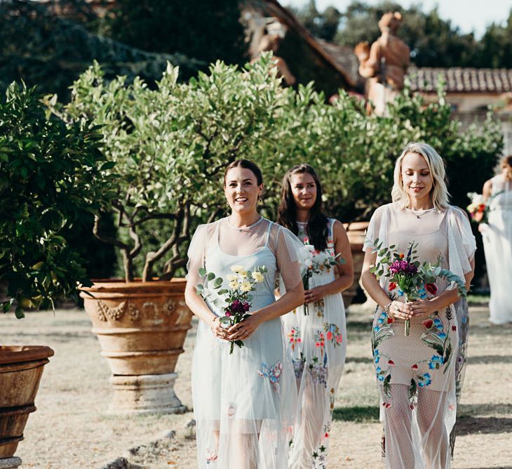 Destination Wedding Italy At Villa Catignano With Bride In Yolan Cris With Bridesmaids In Embellished Floral Gowns & Images Will Patrick Weddings