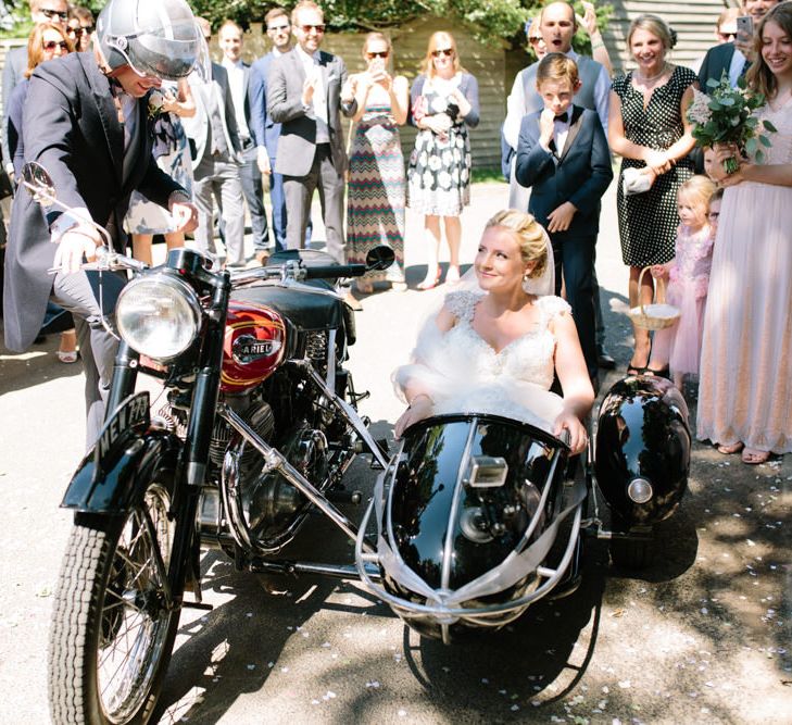 Bride & Groom on Bike & Side Car