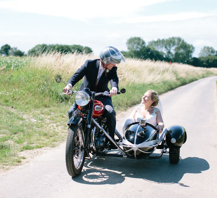 Bride & Groom on Bike & Side Car