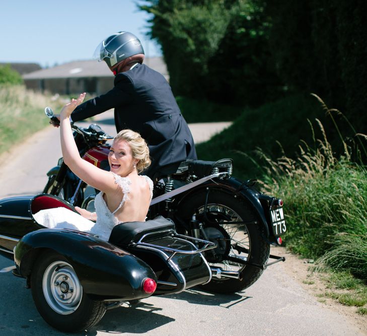 Bride & Groom on Bike & Side Car