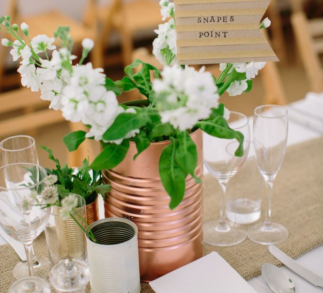 SSpray Painted Copper Tin Cans & White Flowers