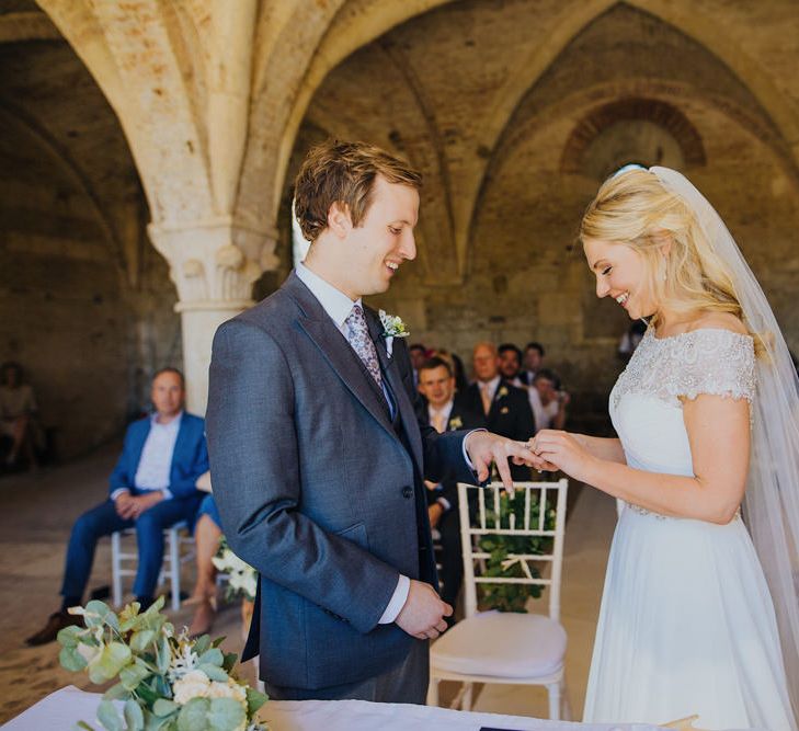 Bride in Justin Alexander Wedding Dress | Groom in Gresham Blake Suit | Outdoor Destination wedding at San Galgano Abbey, near Siena | Lush Imaging | Mrs Mash Up Films