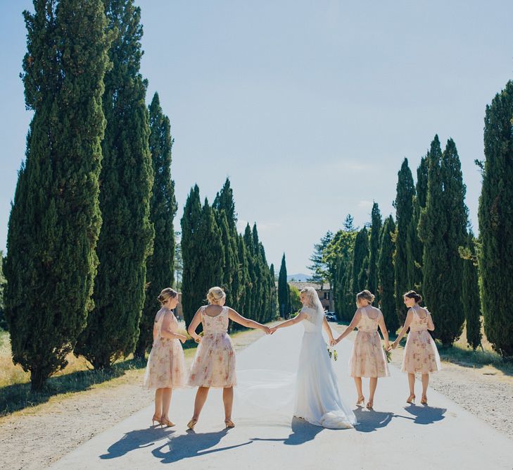 Bridesmaids in Floral ASOS Dresses | Outdoor Destination wedding in the Tuscan Hills at Villa Podernovo, near Siena | Lush Imaging | Mrs Mash Up Films