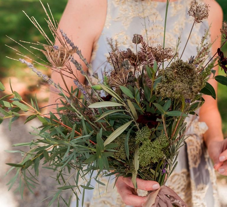 Olive Leaves & Wild Flower Bouquet | | Destination Wedding at Pienza, Italy | Nordica Photography