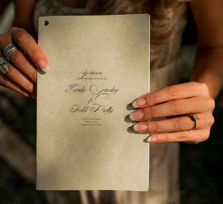 Order of Service Wedding Stationery | Destination Wedding at Pienza, Italy | Nordica Photography