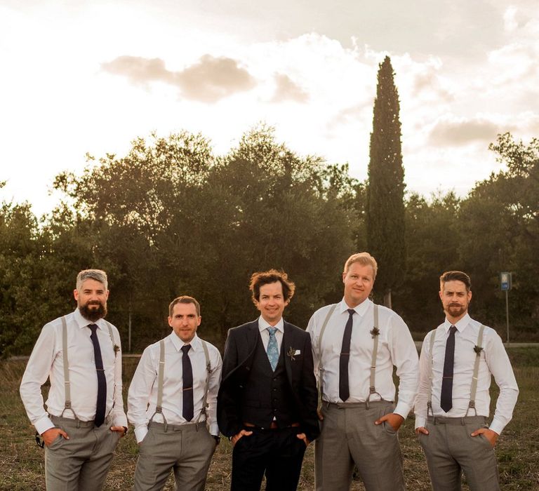 Groom in Hugo Boss Suit | Groomsmen in Banana Republic | Destination Wedding at Pienza, Italy | Nordica Photography