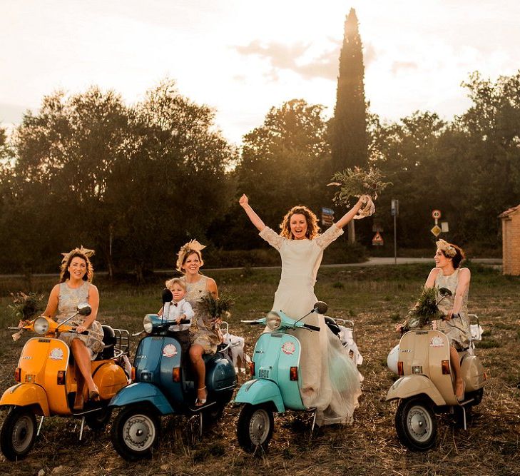 Bridal Party on a Fleet of Vepsa's | Destination Wedding at Pienza, Italy | Nordica Photography