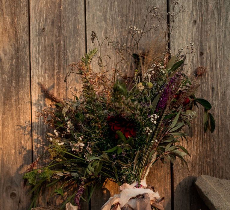 Wild Flower Greenery & Purple Flower Bouquet | Destination Wedding at Pienza, Italy | Nordica Photography